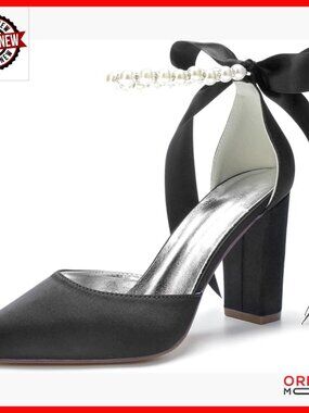 Satin Wedding Heels 3.5 Inch Block Heel Pointed Toe Bridal Shoes